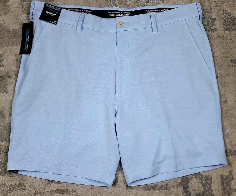 NWT Roundtree & Yorke 360 Rubberized Waist Men's Golf Light Blue Shorts Sz 40x8
